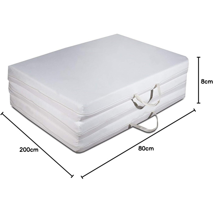 Гостьовий матрац EVERGREENWEB Futon 80x200 см з холодної піни, 3-секційний складаний, висота 10 см, знімний та праний чохол, гіпоалергенний, компактний
