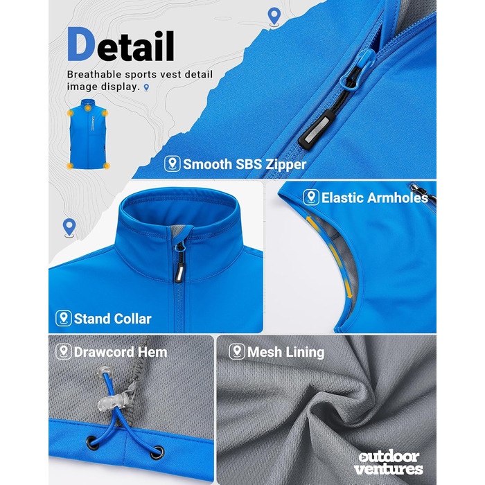 Чоловіча розтягувана жилетка Outdoor Ventures Softshe - водонепроникна, вітрозахисна, для їзди на велосипеді, M, середньо-блакитна