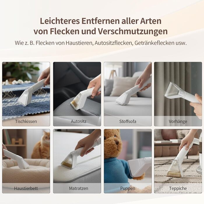 COCEAN Попиховий пилосос, мийка килимів, волого-сухий пилосос, 18Kpa для м'яких меблів, килимів, автосидінь та диванів, білий