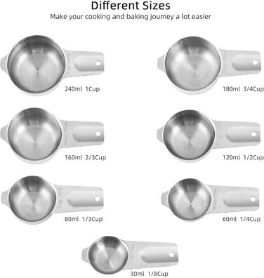 Measuring Cup and Spoon Set, Stainless Steel Measuring Cups and Spoons, 20 Piece, including 7 Measuring Cups and 9 Measuring Spoons, 1 Leveler, 2 Rings, 1 Conversion Chart, Kitchen Gadgets for Cooking and Baking