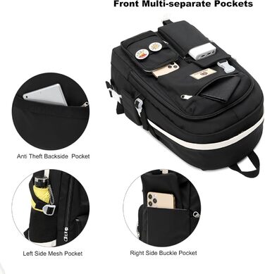 Чорний рюкзак для ноутбука 15.6 дюймів: шкільний, для подорожей, з захистом від крадіжок, великі кишені для книг