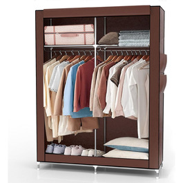 INTIRILIFE Folding Wardrobe 108x170x45 cm - Fabric wardrobe with zipper and clothes rail, side pocket and compartments - shelf, metal frame, storage (Coconut Brown)