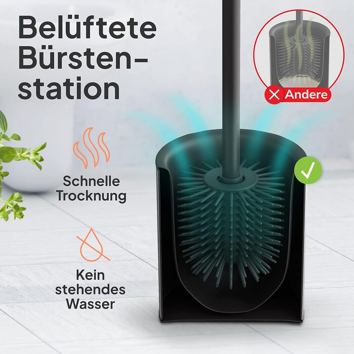 TORBING Кобура для унітазу з нержавіючої сталі та силікону - Елегантна щітка для унітазу з простим тримачем з високоякісної нержавіючої сталі - Гігієнічна щітка для унітазу з силікону з ефектом лотоса (Чорний матовий вугільний колір)