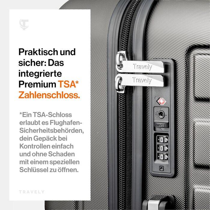 Валіза Travely з полікарбонату, 67 см, 60 л - міцний валіза з TSA замком, для подорожей, сірий колір