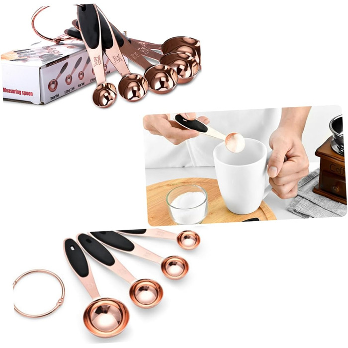 MAGICLULU Stainless Steel Measuring Spoon Set in Rose Gold - Kitchen Utensils with Precise Engraving for Baking and Cooking. Stackable Design, Compact Storage