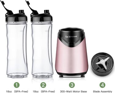 Блендер La Rêveuse Mix&Go: компактний ручний блендер з пляшками 550 мл, рожевий (300 Вт)