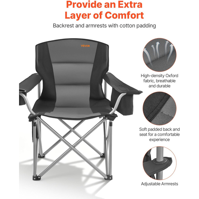Складні кемпінгові крісла VEVOR 2 шт, надміцні (204 кг), з підлокотниками та підсклянником, для риболовлі та відпочинку на природі