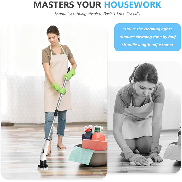 Електрична щітка для прибирання 9-в-1 з 8 насадками. Багатофункціональний інструмент для дому, кухні, ванної кімнати та авто.