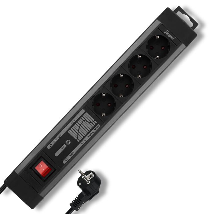 Многофункціональна мережева розетка REV SupraGuard 4-fach з вимикачем, 2.5м кабелю, захистом від перенапруги та фільтром, антрацит-чорний