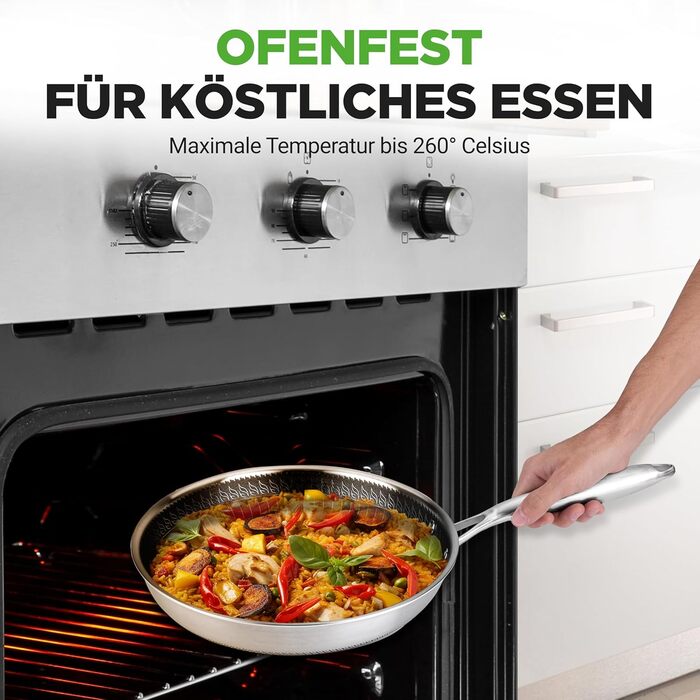 Набір посуду NutriChef з нержавіючої сталі 6 предметів – антипригарні сковорідки 20см, 25см, 30см з кришками. Підходить для індукційних плит, стійкий до подряпин та придатний для духовки, можна мити в посудомийній машині.