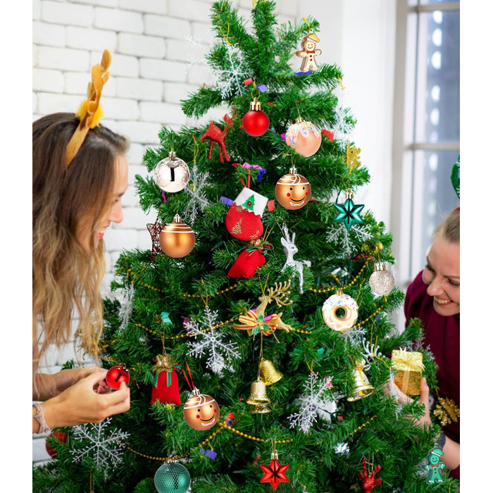 Набір прикрас для ялинки на Новий Рік: 42 штуки, кульки, червоний, зелений, золотий | Ялинкові прикраси