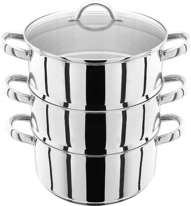 Набір для приготування їжі на пару Judge з нержавіючої сталі з 3 рівнями, 1 л каструлі, 2 пароварки та кришка, сумісний з індукцією, у подарунковій коробці (24 см)