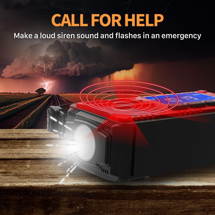 Радіоприймач FosPower NOAA/AM/FM з Power Bank 19240mAh (5200mAh) – Сонячна/USB/Ручна зарядка, SOS-сигнал, Ліхтарик, Помаранчевий (D8)