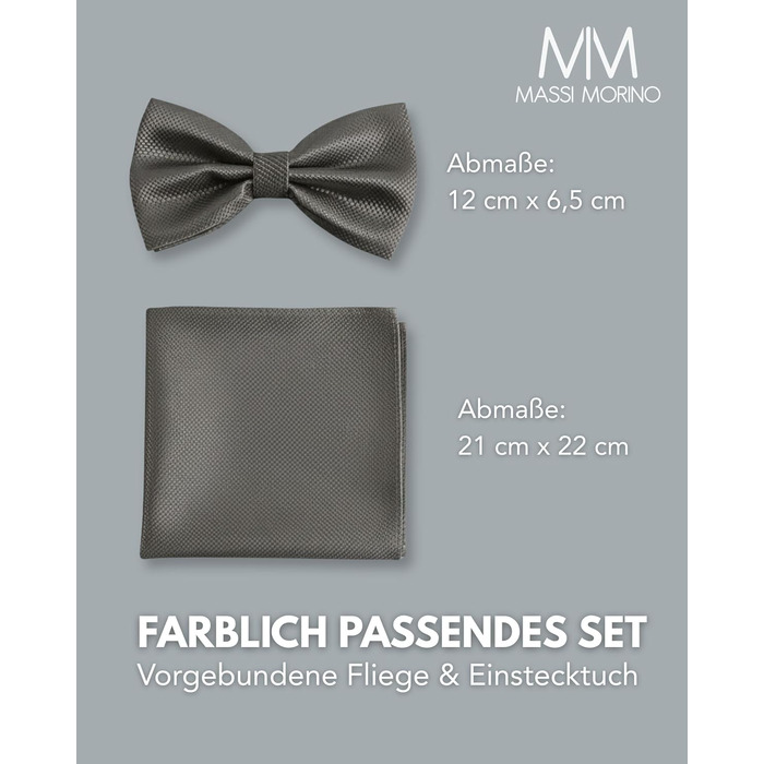 Комплект метелик Massi Morino з нагрудною хустинкою для чоловіків, антрацит - метелик на весілля, регульована петля