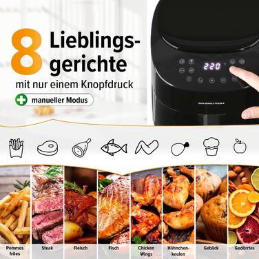 Gourmetmaxx Air Fryer - 4.5L Digital Air Fryer with Timer & Touchscreen - 9 Functions, 8 Programs, Energy-Saving, Black Mini Oven