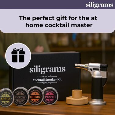 Набір для копчення напоїв Siligrams Cocktail, преміум-якість, для віскі, коктейлів, з бутановою факелом та стружкою, Smoker Drink Kit