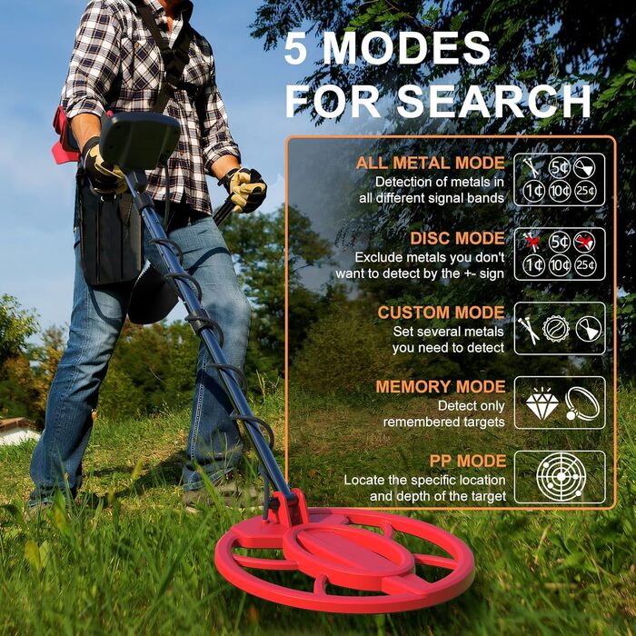 Професійний металошукач для дорослих Seefine з LCD дисплеєм, водонепроникний (IP68), 5 режимів, 10 дюймовий котушковий пристрій, висока точність та чутливість