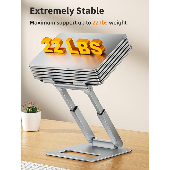 Adjustable Laptop Stand for Desk - Telescoping Design, Ergonomic Riser for 10-17 Inch Laptops (Silver)