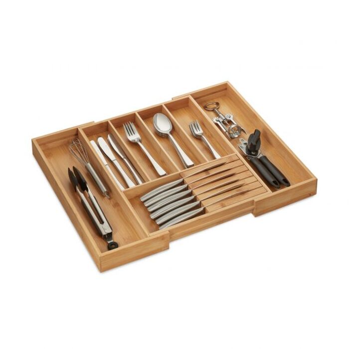 Relaxdays Extendable Bamboo Cutlery Box