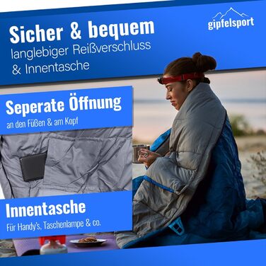 Спальний мішок Gipfelsport Ultraleicht 4 сезони [-20°C - 15°C] | Ultralight, Mumienschlafsack для кемпінгу, трекінгу та подорожей | 10°C, блакитний