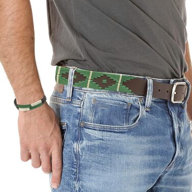 Аргентинський шкіряний ремінь з шнуром та шкіряним браслетом. Шкіряний ремінь з вишивкою для чоловіків та жінок. Аргентинські пояси (зелено-бежевий, 115)