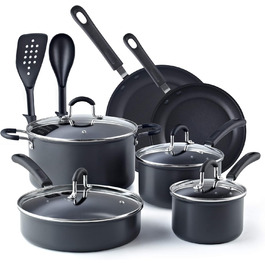 Cook N Home професійний набір посуду з анодованого алюмінію, скло, чорний, 12 предметів