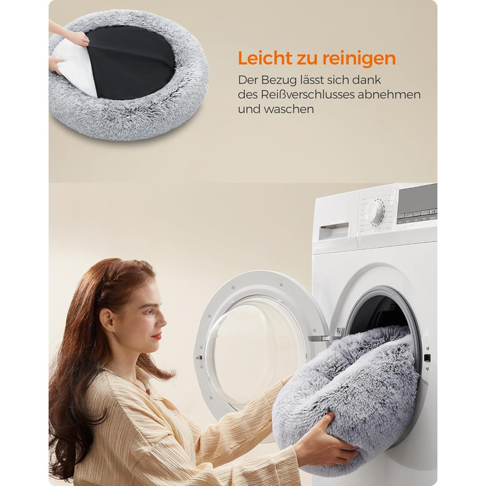 Кругла лежанка для собак та котів Feandrea, м'яка, з подушкою, 60 см, Ombré-Gray, PGW038G01