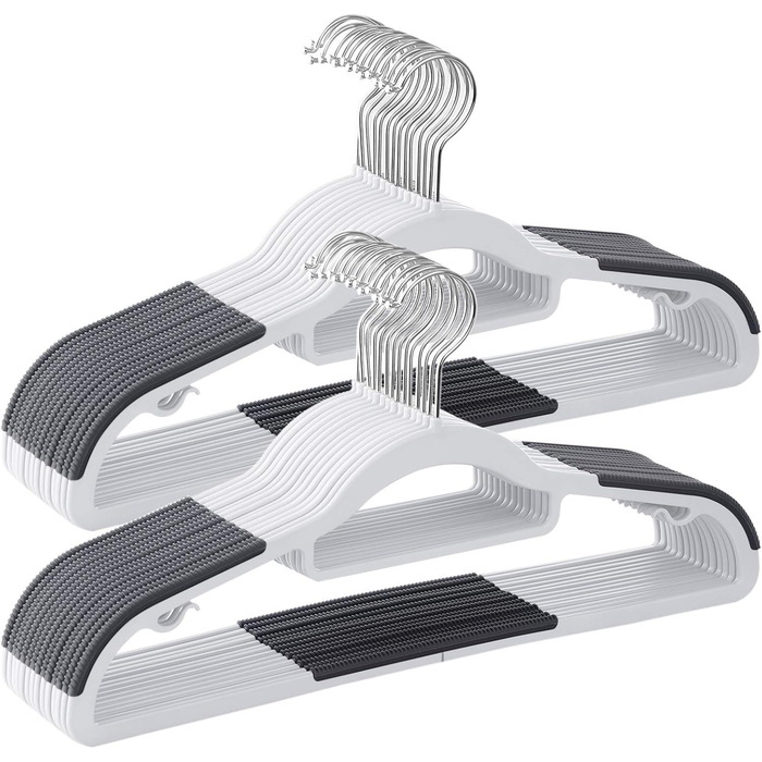 Набір вішалок SONGMICS 50 шт., пластик, антиковзаючі, компактні, товщина 0,5 см, 42 см, поворотний гачок 360°, срібло, білий + темно-сірий