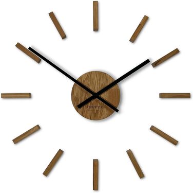FLEXISTYLE 3D Wall Clocks DIY Oak Large 50-75CM (Thickness 19MM!) for Office Living Room Bedroom Decoration, z54g eco75 d-1-x (Oak/Black 2, HolzSimple)