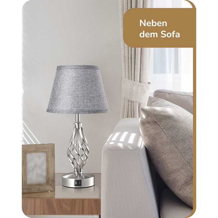 LED-лампа на тумбочку EDISHINE, 2 шт. в наборі, торшери з USB, диммування, сірий абажур, для спальні, вітальні, подарунок