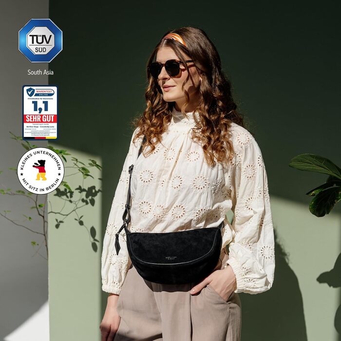 Сумка через плече Berliner Bags Luna, шкіряна жіноча, чорна замша, напівмісяць