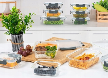 Набір зі 10 скляних ланчбоксів для їжі, термостійкі контейнери з герметичною кришкою