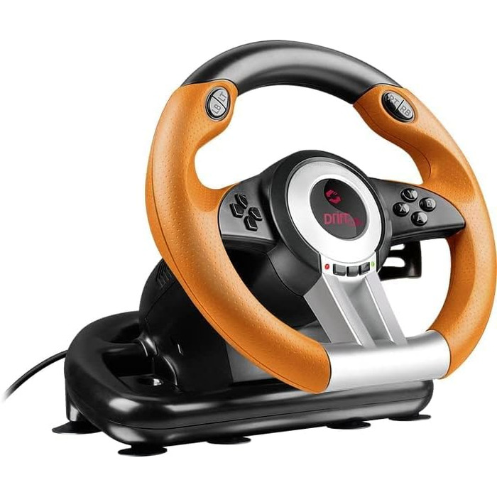 Speedlink DRIFT O.Z. Racing Wheel - Гоночний кермо з педалями та перемиканням передач для ПК, Force Feedback, чорний/оранжевий