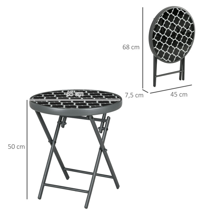 Стіл Outsunny розкладний, приставний зі скляною стільницею 45x45x50см, чорний колір, ідеально підходить для саду та кемпінгу