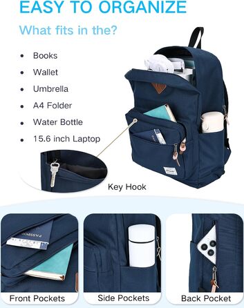 Жіночий рюкзак RAVUO, водонепроникний, для ноутбука 15.6 дюймів, шкільний, туристичний, повсякденний, для роботи та подорожей, Бордовий (Синій)
