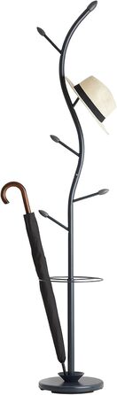 IDIMEX Coat Rack Wardrobe Stand Triana with 6 Coat Hooks and Umbrella Stand, White Lacquered (Grey)
