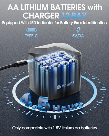 Акумулятори AA літієві перезаряджувані 3600mAh 1.5V з зарядним пристроєм (12 шт.)