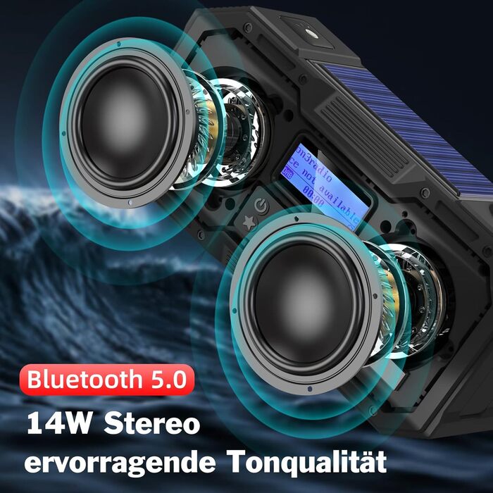 Портативне радіо Libovgogo DF-588D DAB+ FM з Bluetooth, водонепроникний корпус, сонячна панель, Powerbank 4000mAh, ліхтарик, стробоскоп, нічник, будильник