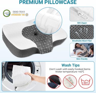 Elviros Orthopedic Memory Foam Pillow, Head Pillow for Neck Pain, Sleep Pillow, Ergonomic Neck Roll, Neck Support Pillow, Anti-Snoring Pillow for Side Sleepers, Stomach Sleepers, White