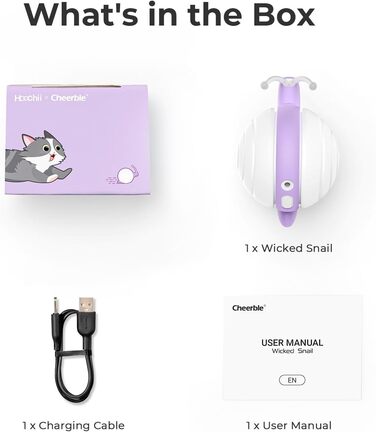 Інтерактивна іграшка для котів з LED-підсвіткою Wicked Snail, електрична, рухома, перезаряджається через DC, подарунок для кошенят, фіолетова