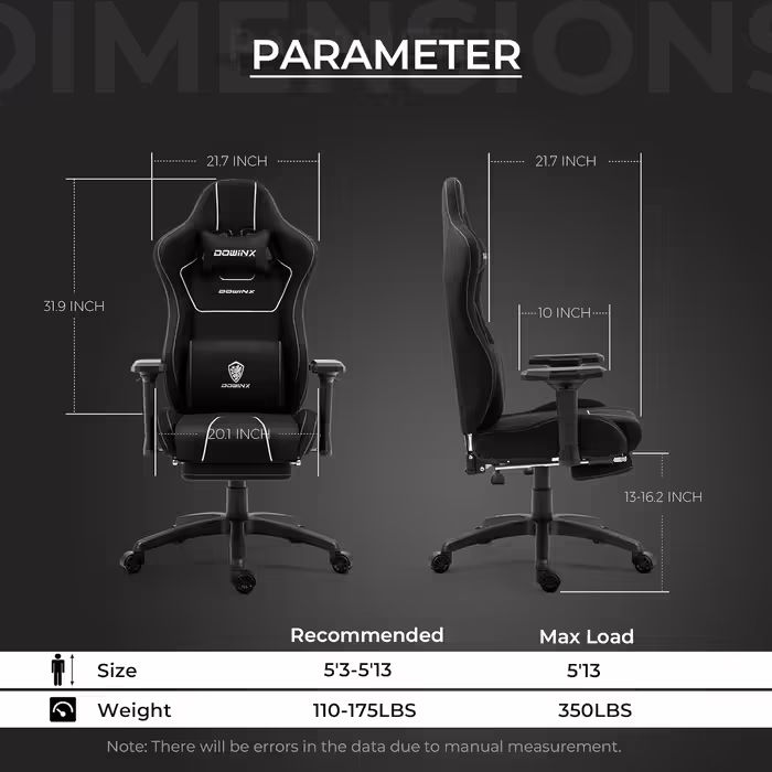 Dowinx Fabric Gaming Chair with Pocket Spring Cushion, Ergonomic Gaming Chair with Massage Function, Large and Tall PC Office Chair with Footrest, Blue