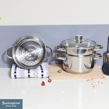 Паровий горщик Buckingham на 3 яруси зі скляною кришкою, 18 см