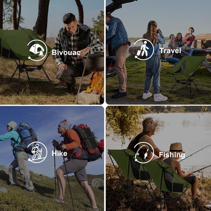 Складний туристичний стілець TOPCHANCES, 150 кг, армійний, з кишенею, дихаюча сітка для пікніків та відпочинку на природі
