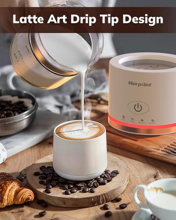 Morpilot Milk Frother Electric, 500ml 600W, 4-in-1 Milk Frother for Hot and Cold, Dishwasher Safe, Visual Glass, Latte Design, White