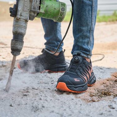 Черевики робочі чоловічі легкі, захисні черевики зі сталевим підноском, жіночі, дихаючі, зручні, широка колодка, гумова підошва, помаранчеві, 40 EU