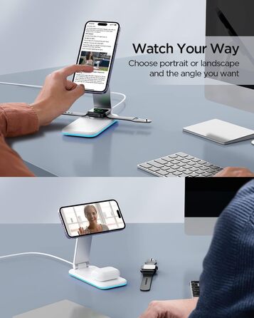 Зарядна станція MagSafe 3-в-1, складна, бездротова, біла (18W адаптер в комплекті). Сумісна з iPhone 14/13/12, AirPods Pro/2/3, iWatch 8/7/6/SE/5/4/3/2. Модель S16