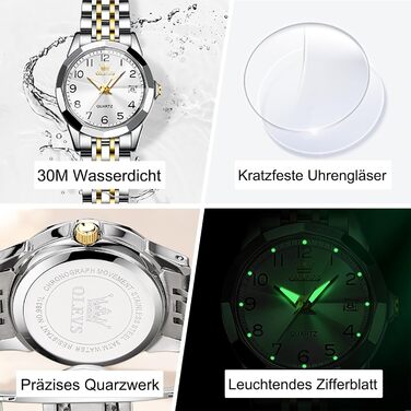 Годинник жіночий OLEVS на сталевому браслеті, кварцовий, з датою, білий циферблат, водонепроникний, сучасний дизайн