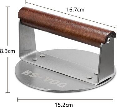 Пресс для бургера з нержавіючої сталі з дерев'яною ручкою, 15.24 см - Burger Smasher для смаження м'яса, стейків, бекону, подарунок