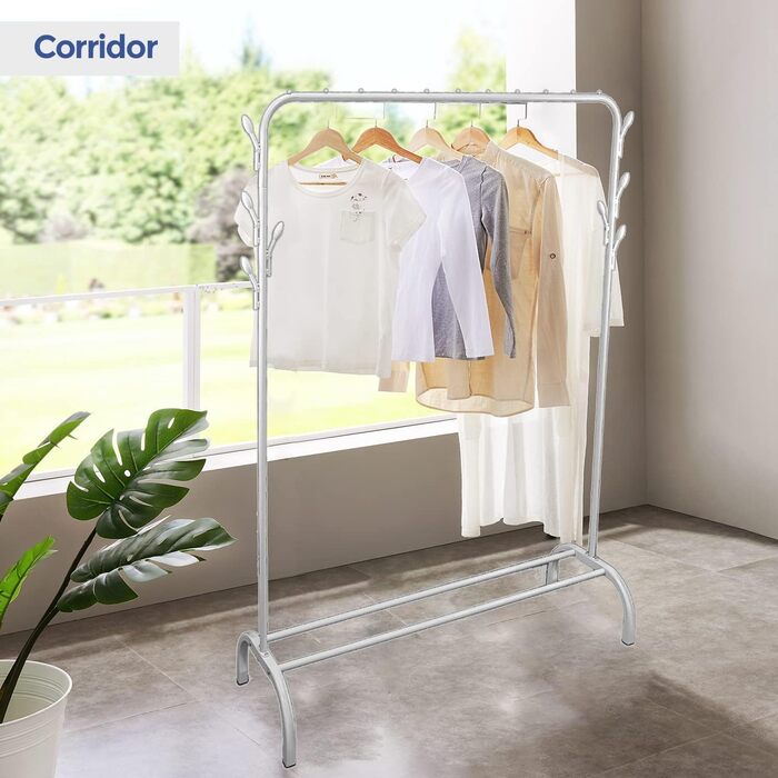 edihome Clothes Rack, Clothes Rod, 118X148X39cm, Shoe Shelf, Metallic, Stable, Clothes Organizer (White)