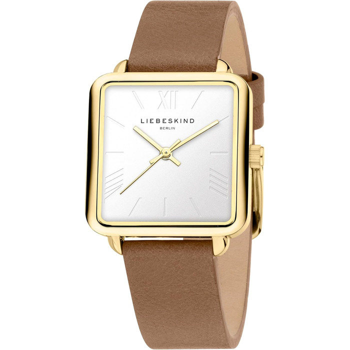 Жіночий годинник Liebeskind Berlin – квадратний кварцовий годинник 28x28 мм – водостійкий 3 ATM – браслет з нержавіючої сталі, шкіри або сітки – сучасний та універсальний (Золото / Коричнева шкіра)